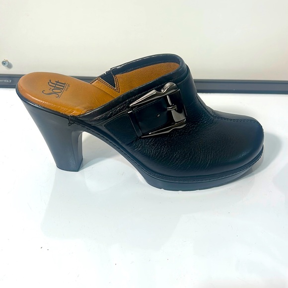 SOFFT BLACK LEATHER CLOGS MULE WITH SIDE BUCKLE IN SIZE 9.5 M - Picture 1 of 11